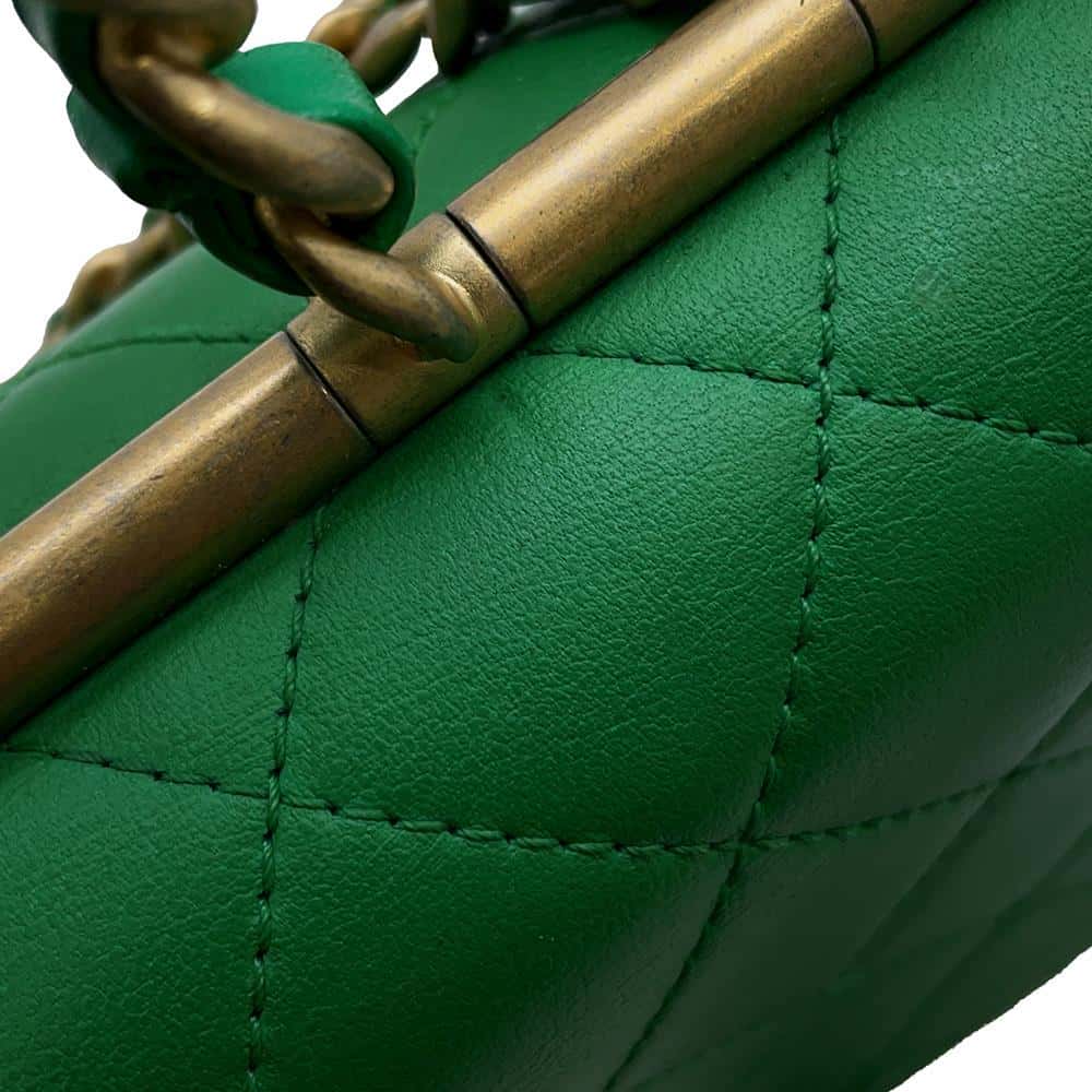 CHANEL Matelasse Top Handle 2WAY Green Lambskin