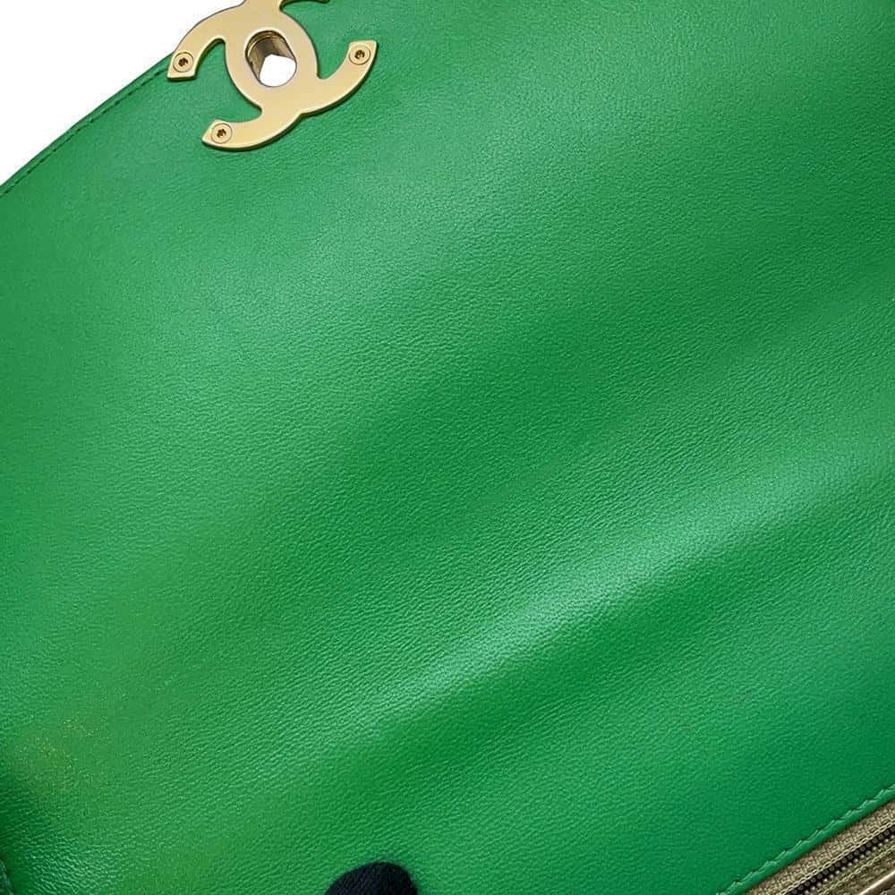 CHANEL Matelasse Top Handle 2WAY Green Lambskin