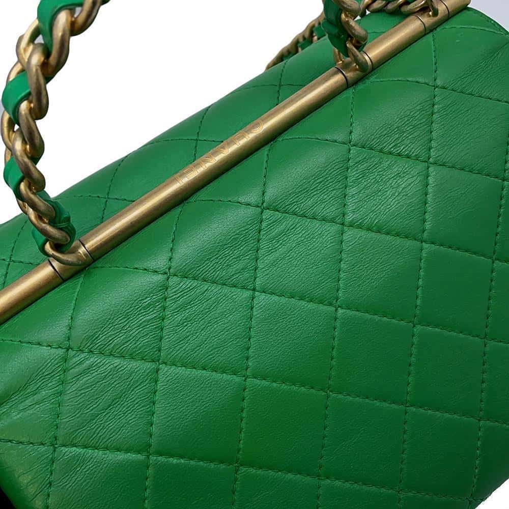 CHANEL Matelasse Top Handle 2WAY Green Lambskin