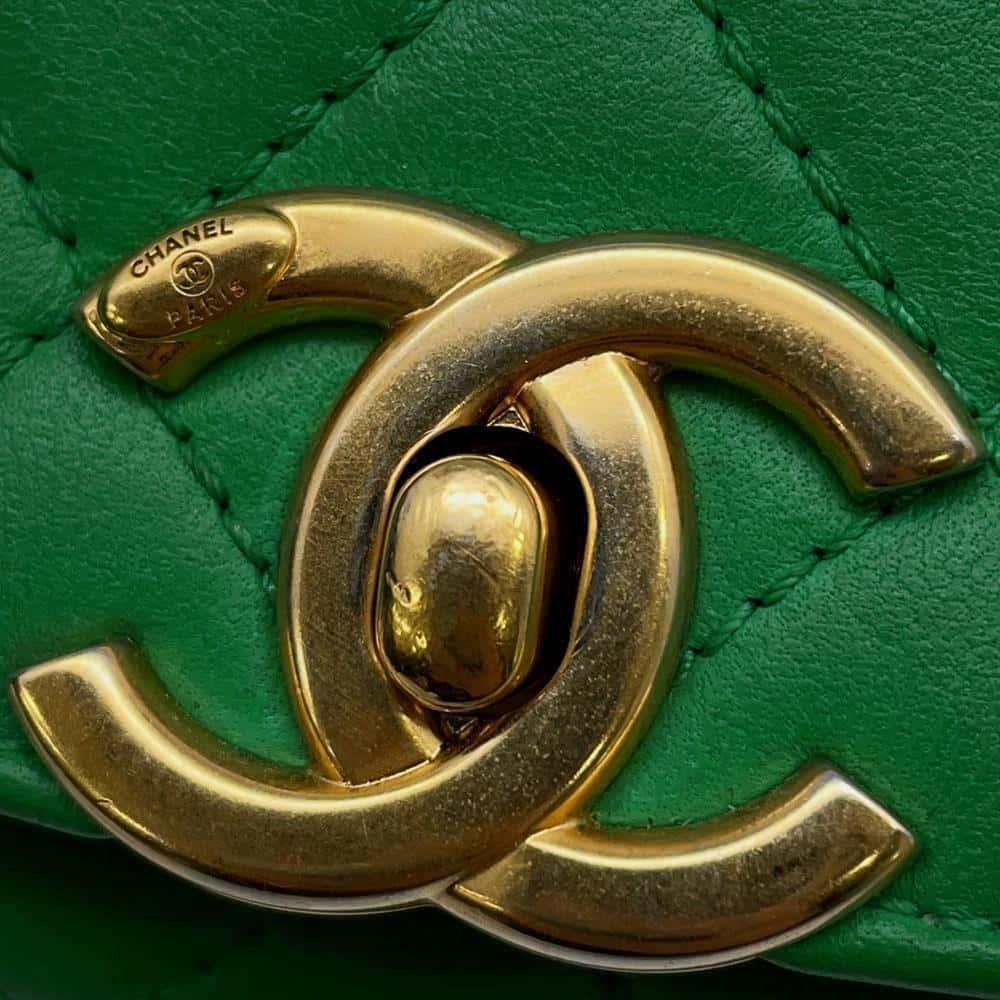 CHANEL Matelasse Top Handle 2WAY Green Lambskin