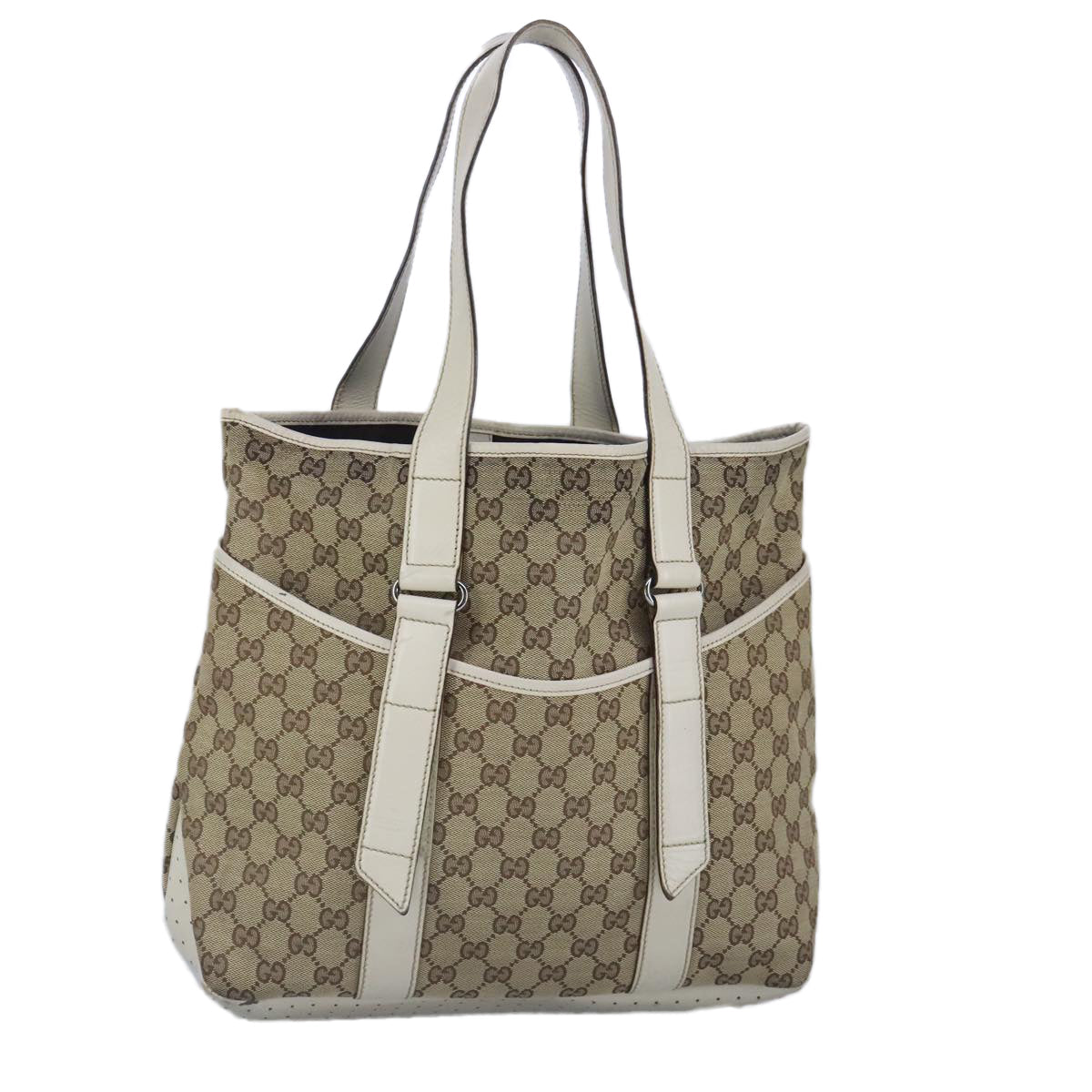 GUCCI GG Canvas Tote Bag Beige Silver 145971 100260