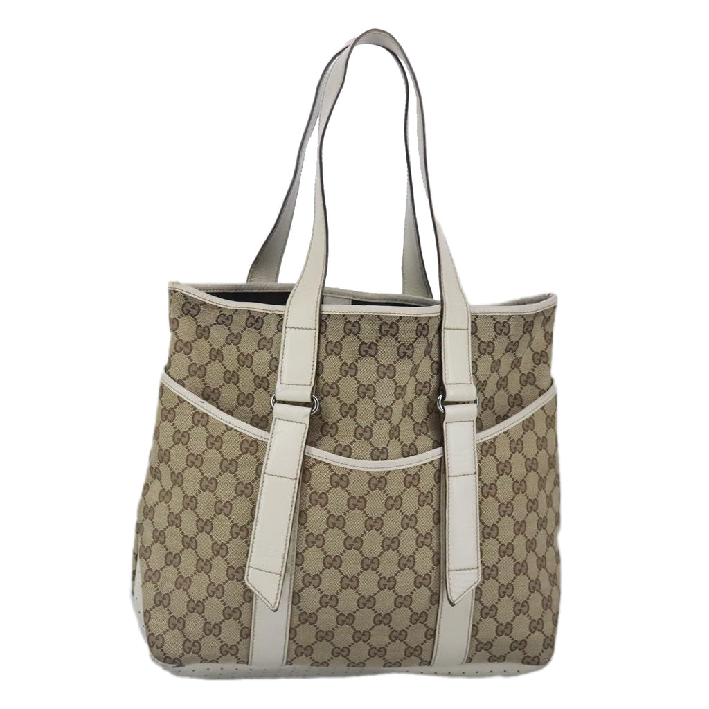 GUCCI GG Canvas Tote Bag Beige Silver 145971 100260