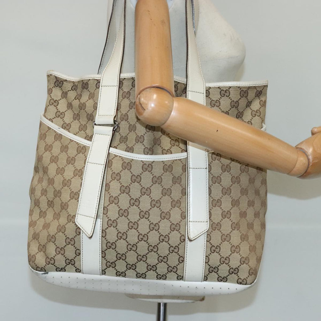 GUCCI GG Canvas Tote Bag Beige Silver 145971 100260