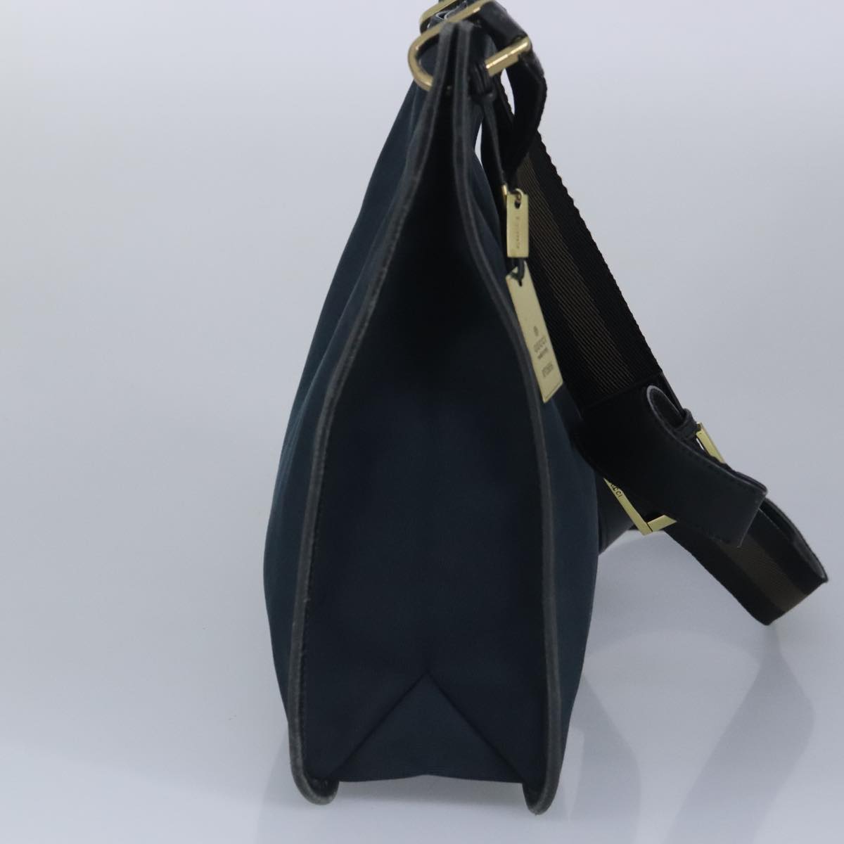 GUCCI Sherry Line Shoulder Bag Canvas Black Gold Brown 90656 100264