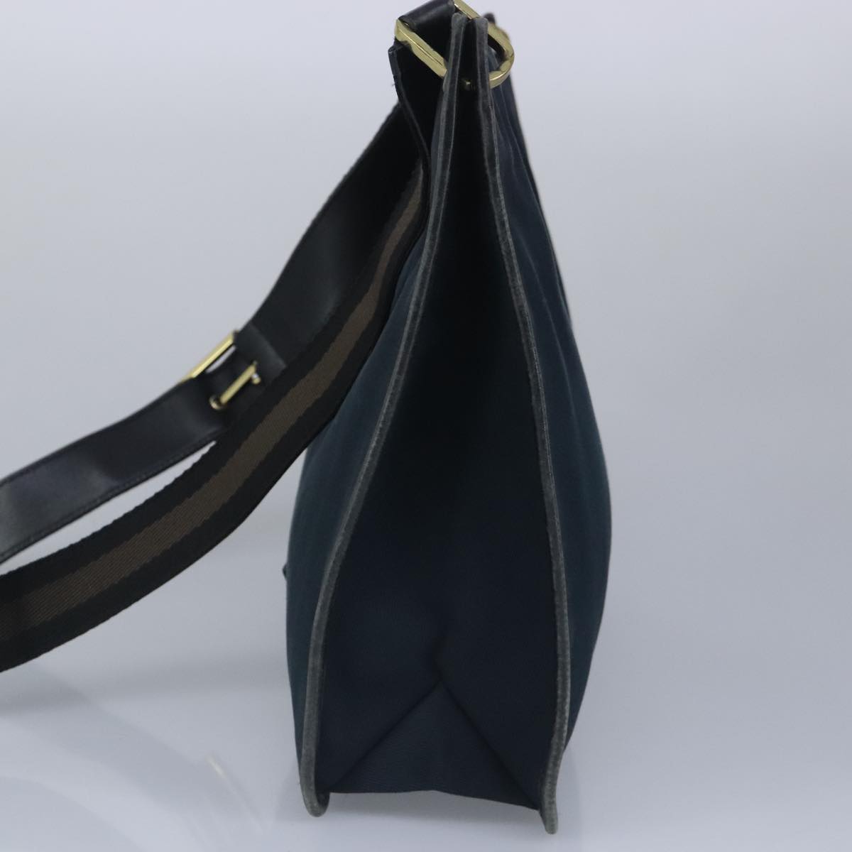 GUCCI Sherry Line Shoulder Bag Canvas Black Gold Brown 90656 100264