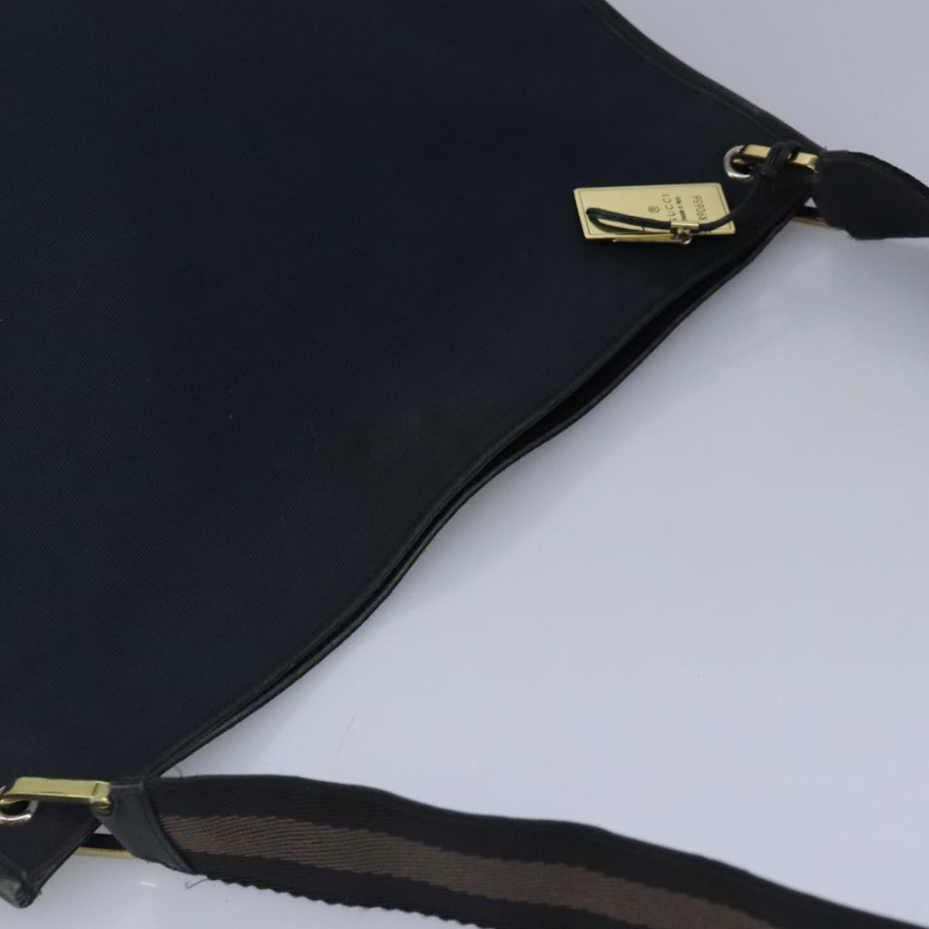 GUCCI Sherry Line Shoulder Bag Canvas Black Gold Brown 90656 100264