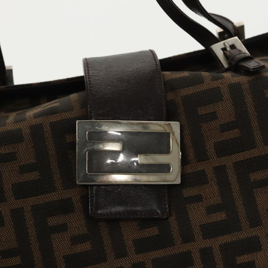 FENDI Zucca Canvas Mamma Baguette Shoulder Bag Brown Black Silver 100278