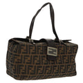 FENDI Zucca Canvas Mamma Baguette Shoulder Bag Brown Black Silver 100278