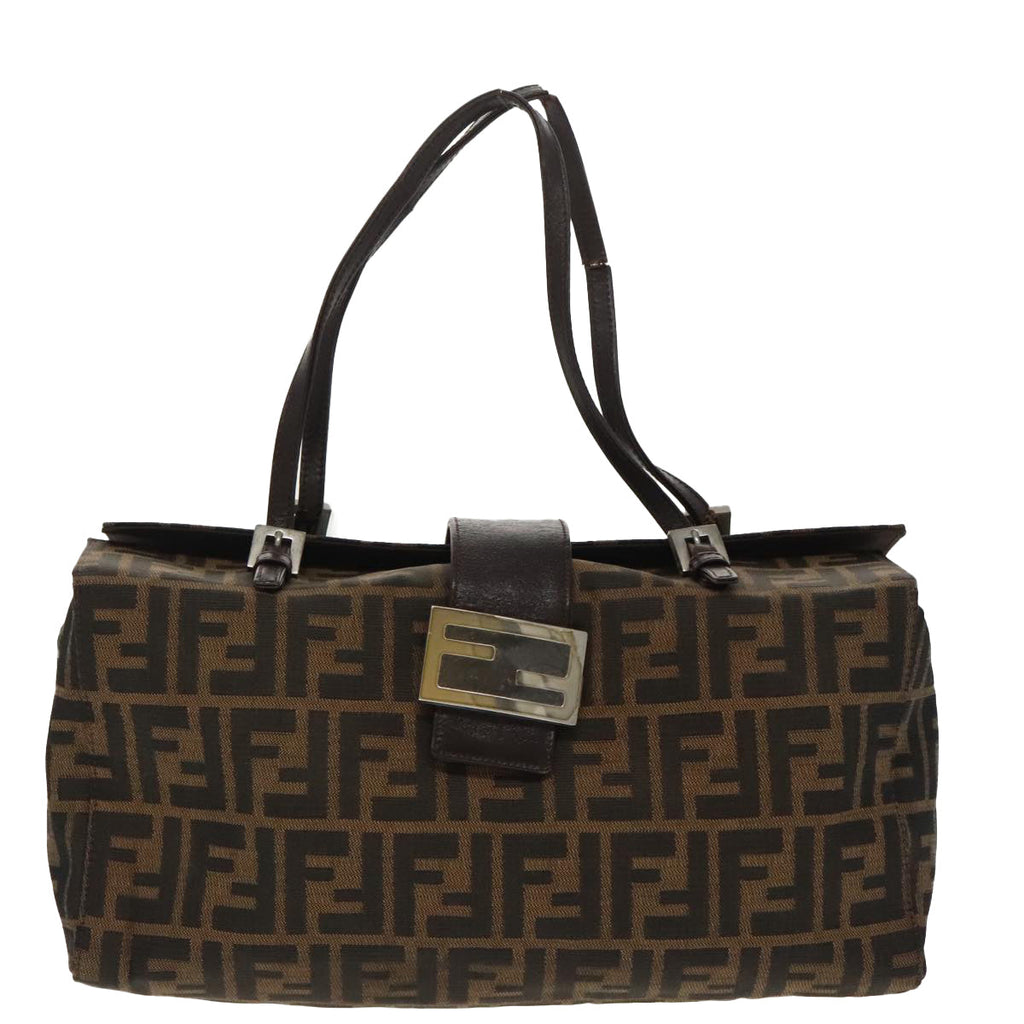 FENDI Zucca Canvas Mamma Baguette Shoulder Bag Brown Black Silver 100278