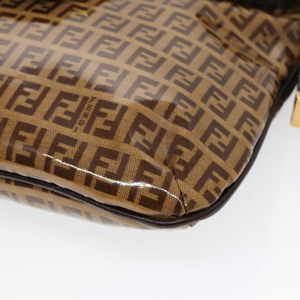 FENDI Zucchino Canvas Mamma Baguette Shoulder Bag Enamel Brown Gold 100279