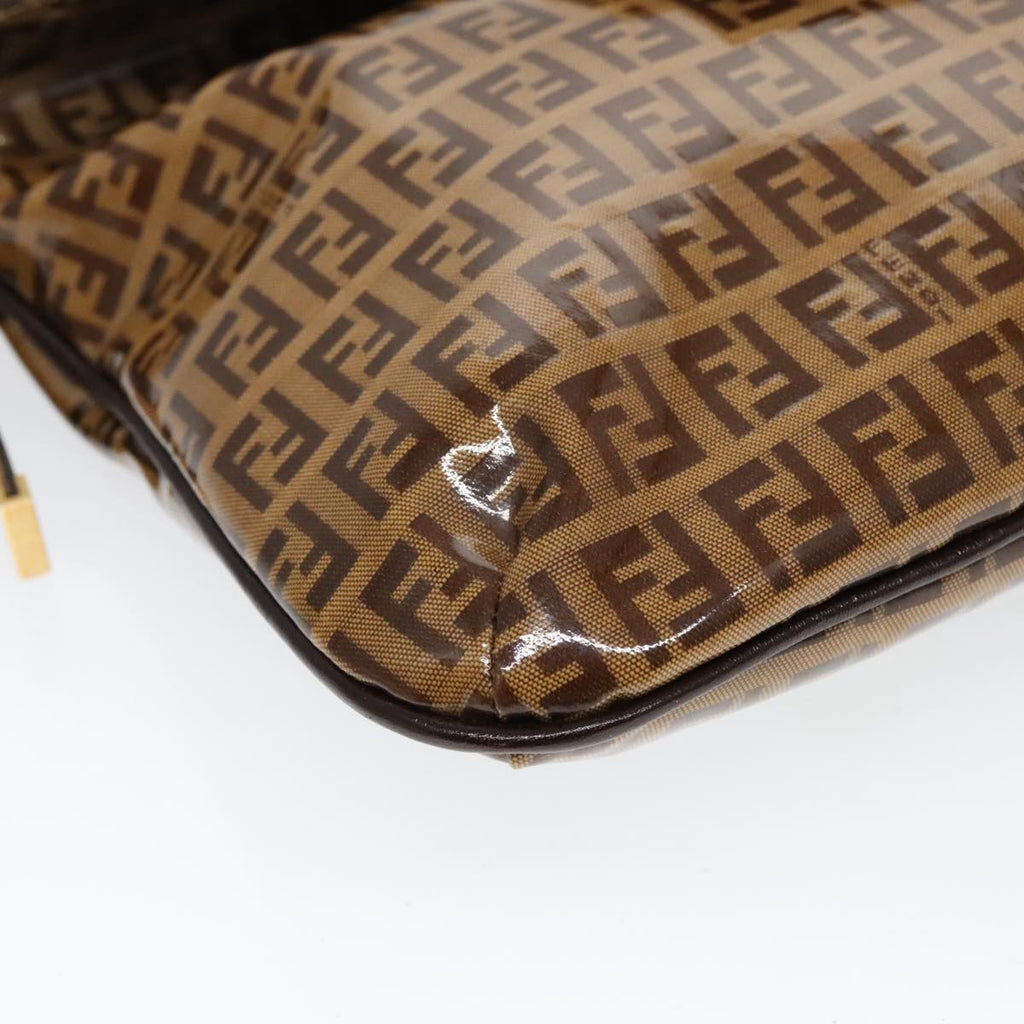 FENDI Zucchino Canvas Mamma Baguette Shoulder Bag Enamel Brown Gold 100279