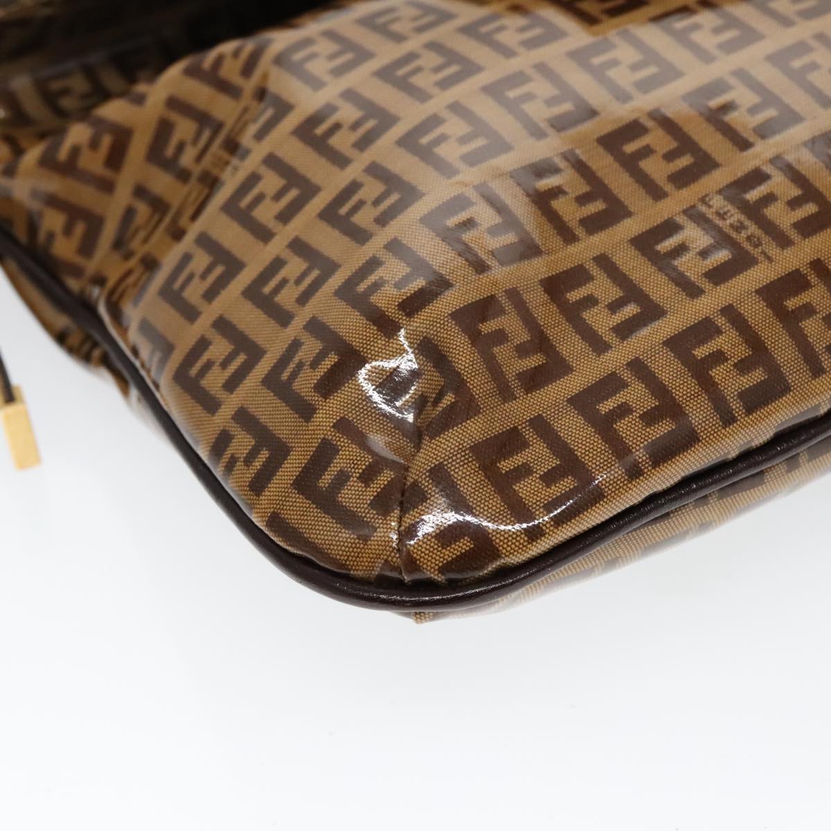 FENDI Zucchino Canvas Mamma Baguette Shoulder Bag Enamel Brown Gold 100279