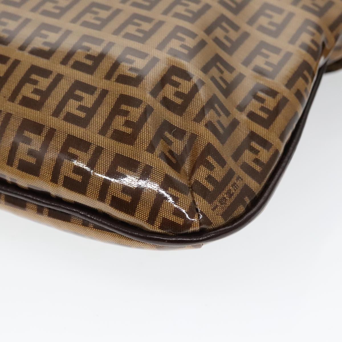 FENDI Zucchino Canvas Mamma Baguette Shoulder Bag Enamel Brown Gold 100279