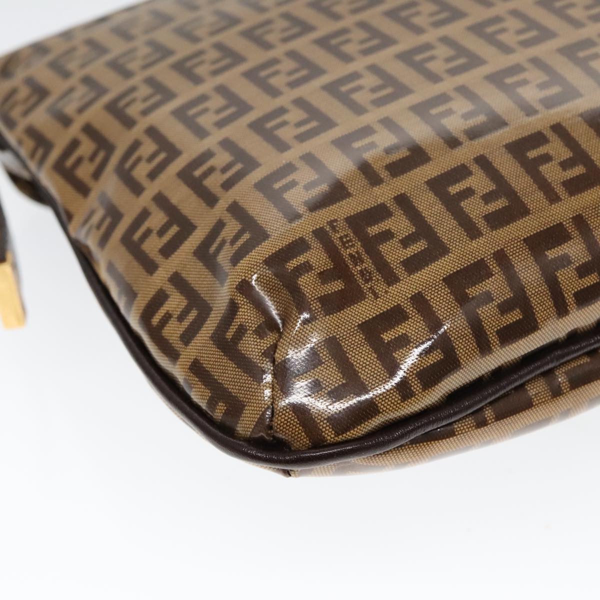 FENDI Zucchino Canvas Mamma Baguette Shoulder Bag Enamel Brown Gold 100279
