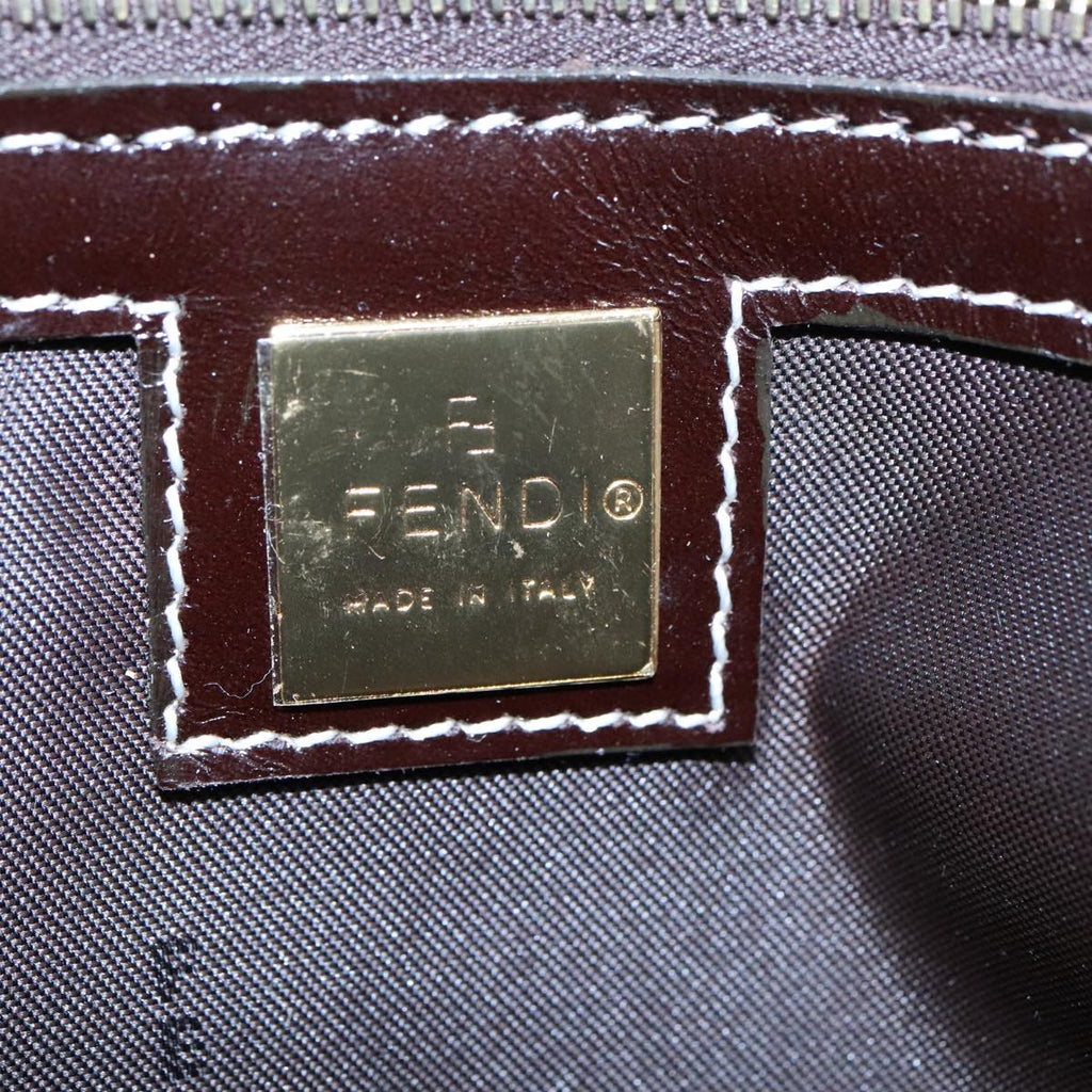 FENDI Zucchino Canvas Mamma Baguette Shoulder Bag Enamel Brown Gold 100279