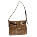 FENDI Zucchino Canvas Mamma Baguette Shoulder Bag Enamel Brown Gold 100279
