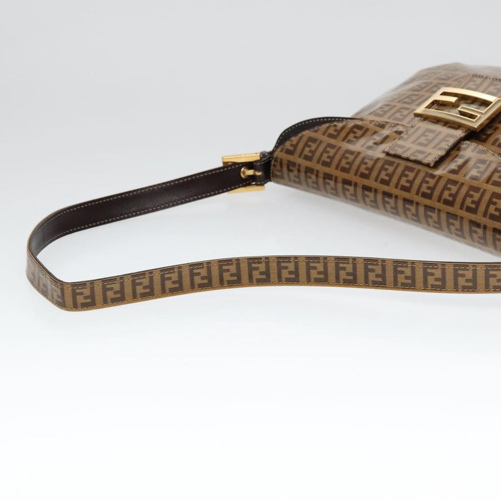 FENDI Zucchino Canvas Mamma Baguette Shoulder Bag Enamel Brown Gold 100279