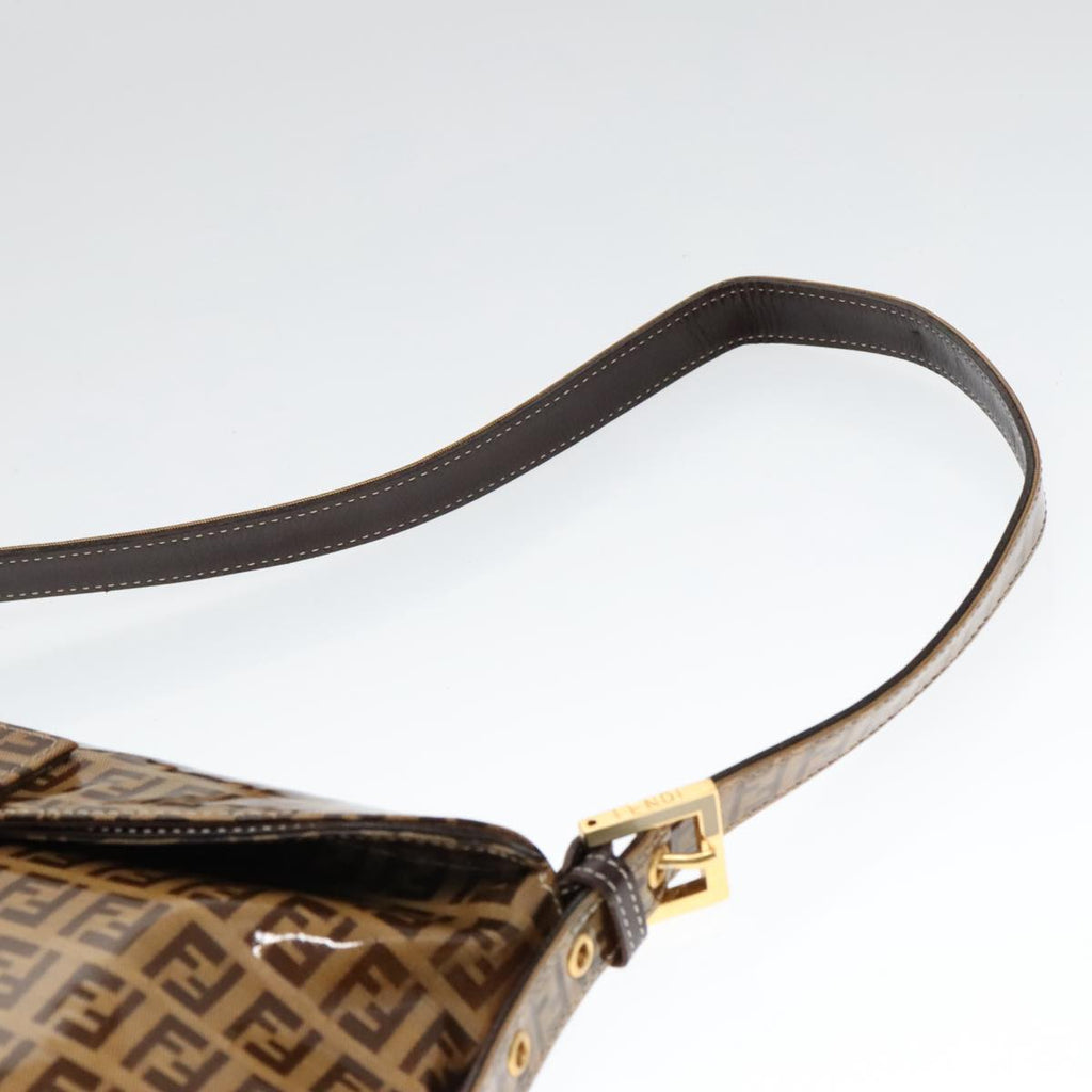 FENDI Zucchino Canvas Mamma Baguette Shoulder Bag Enamel Brown Gold 100279