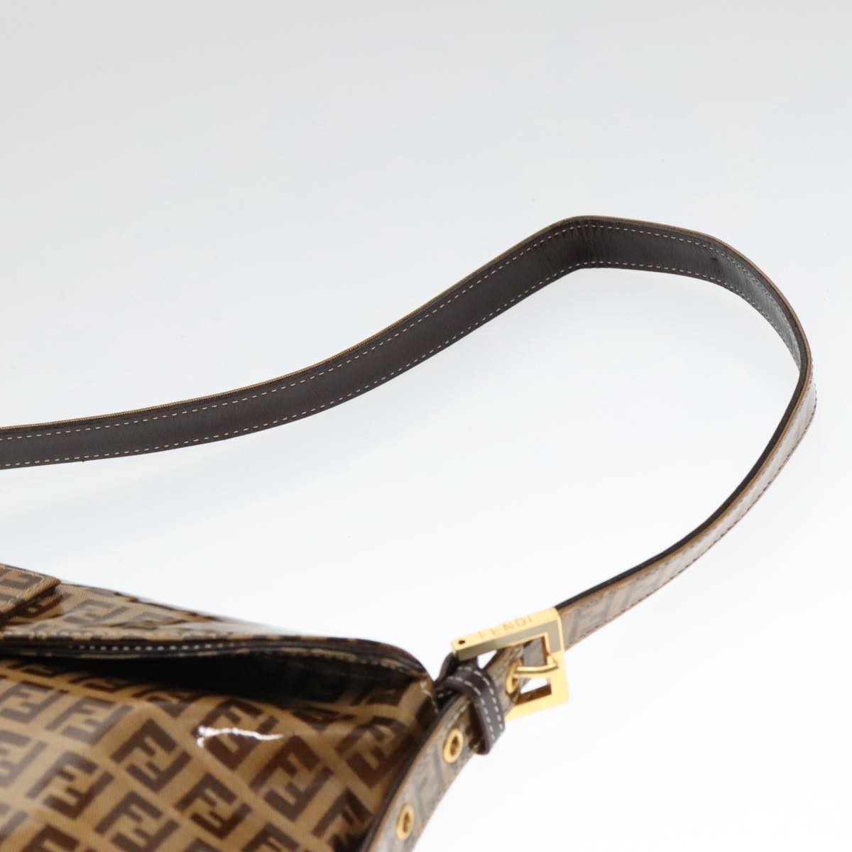 FENDI Zucchino Canvas Mamma Baguette Shoulder Bag Enamel Brown Gold 100279