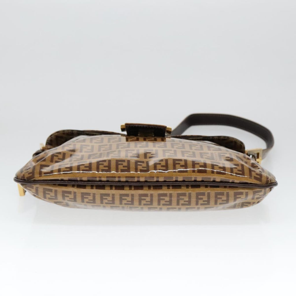 FENDI Zucchino Canvas Mamma Baguette Shoulder Bag Enamel Brown Gold 100279