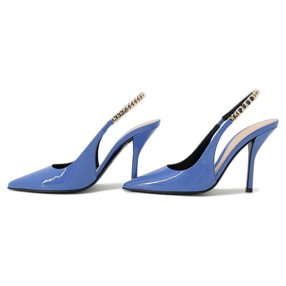GUCCI Slingback Pumps Blue783821 Patent Leather Size 35 1/2