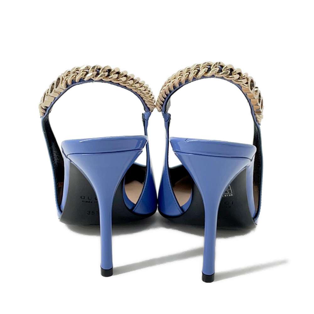 GUCCI Slingback Pumps Blue783821 Patent Leather Size 35 1/2