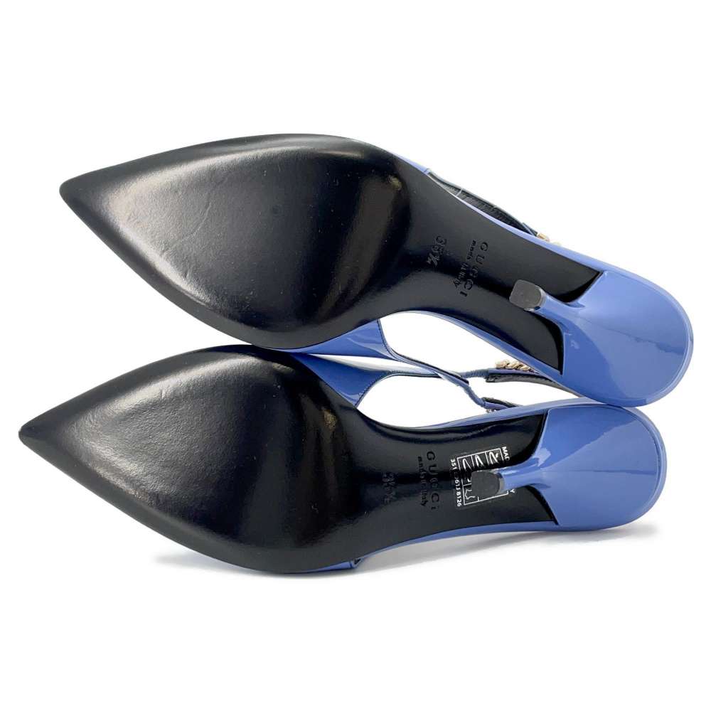 GUCCI Slingback Pumps Blue783821 Patent Leather Size 35 1/2
