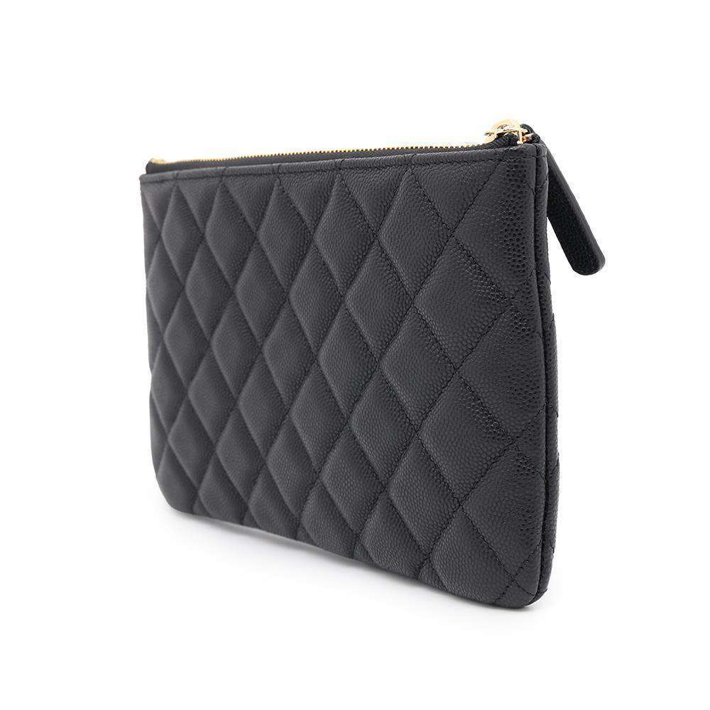 CHANEL Matelasse CC Logo Flat Pouch BlackAP3525 Caviar Leather