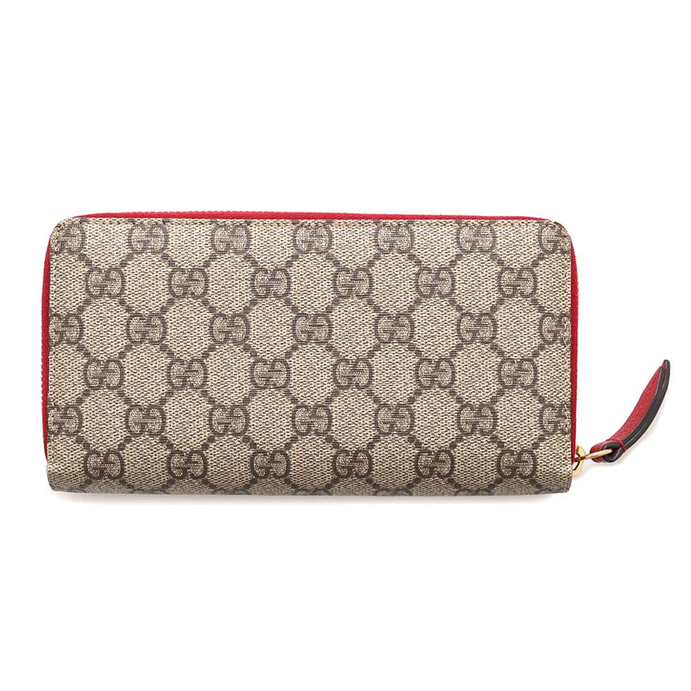 GUCCI GG Supreme Cat Round Zip Long Wallet Beige/Red506279 GG SupremeCanvas/Leather