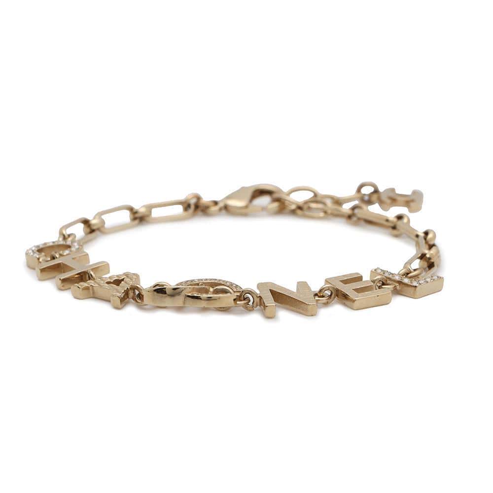 CHANEL Logo Rhinestone Chain Bracelet GoldAB7492 Metal
