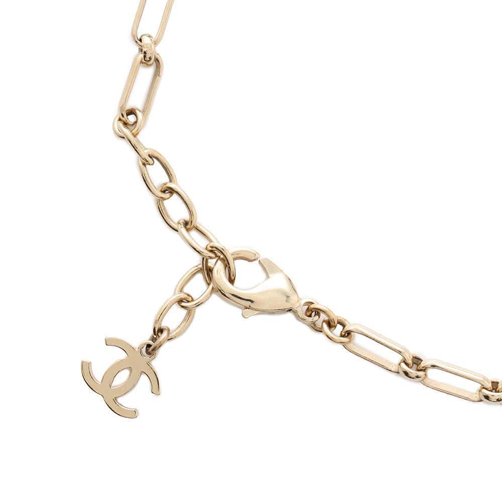 CHANEL Logo Rhinestone Chain Bracelet GoldAB7492 Metal