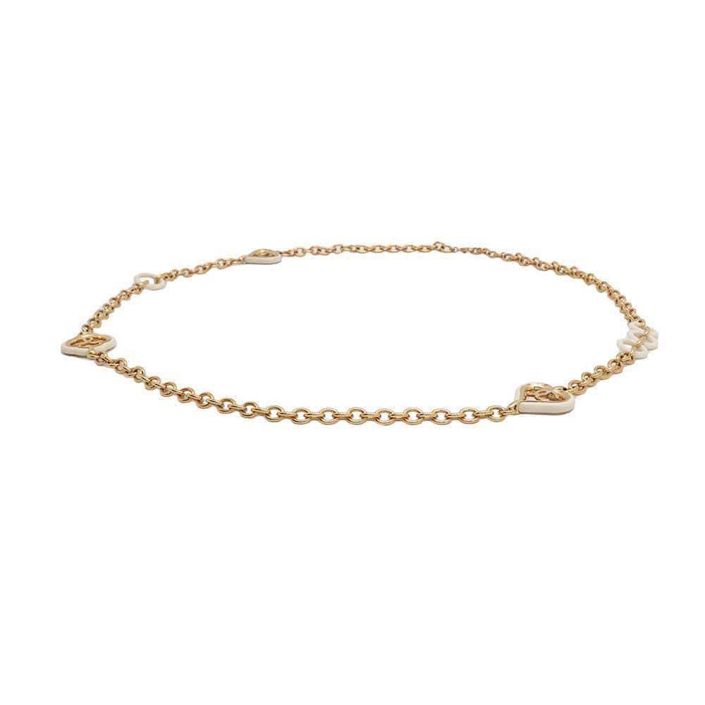 CHANEL CC Logo Heart Motif Chain Long Necklace White/Gold Metal Lacquer