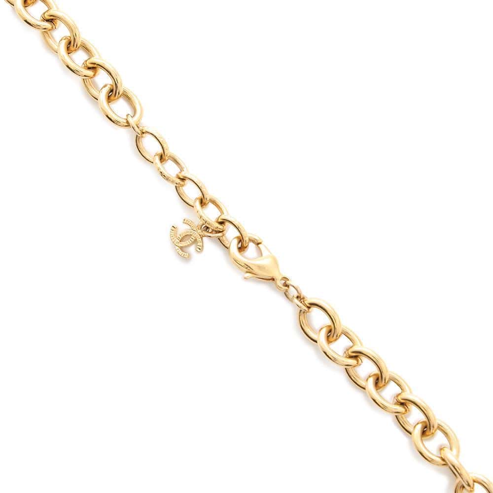 CHANEL CC Logo Heart Motif Chain Long Necklace White/Gold Metal Lacquer