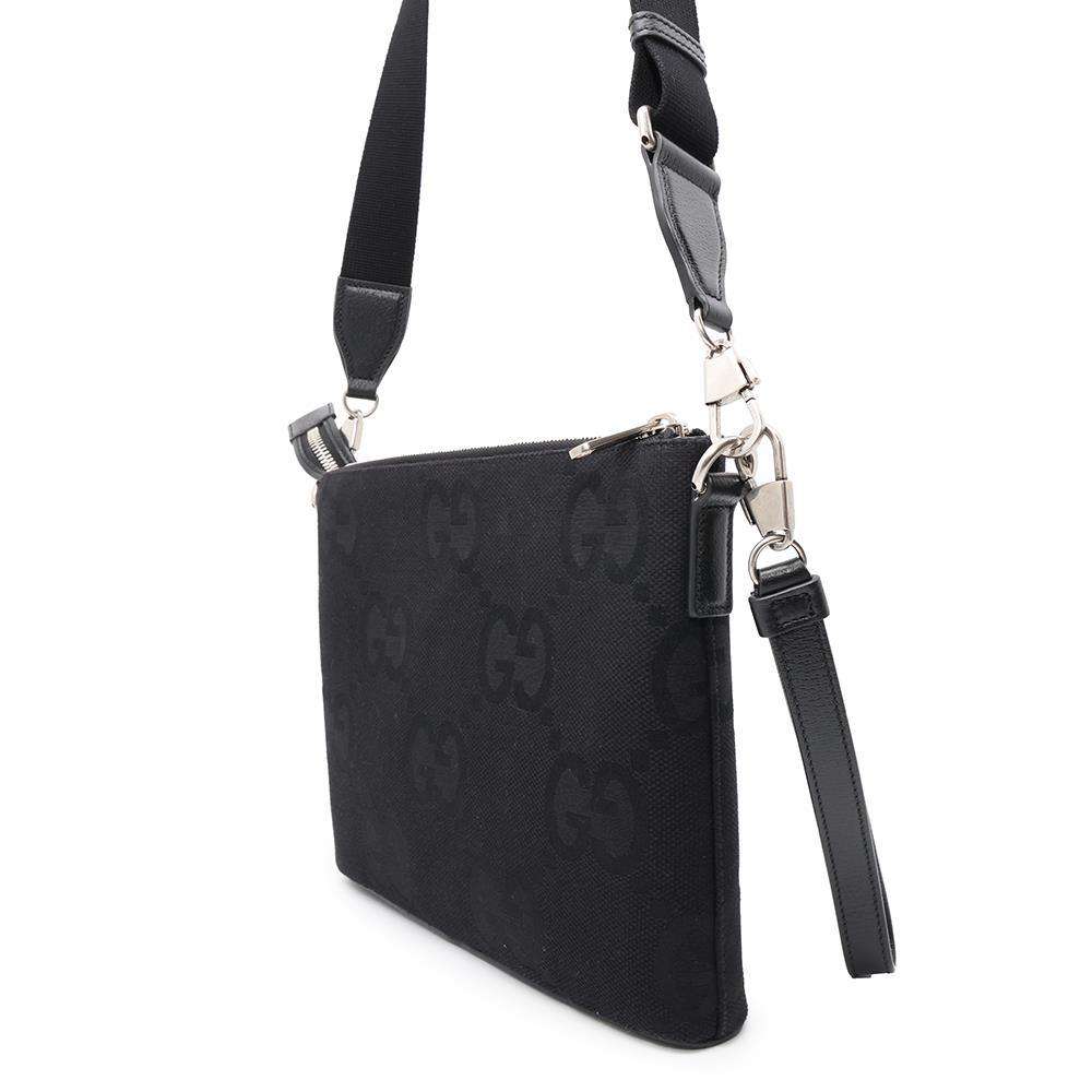 GUCCI GG Jumbo Medium Messenger Bag Black739668 Canvas Leather Size Medium