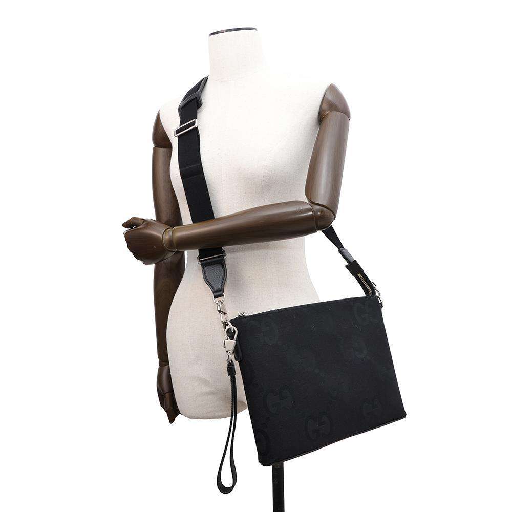 GUCCI GG Jumbo Medium Messenger Bag Black739668 Canvas Leather Size Medium
