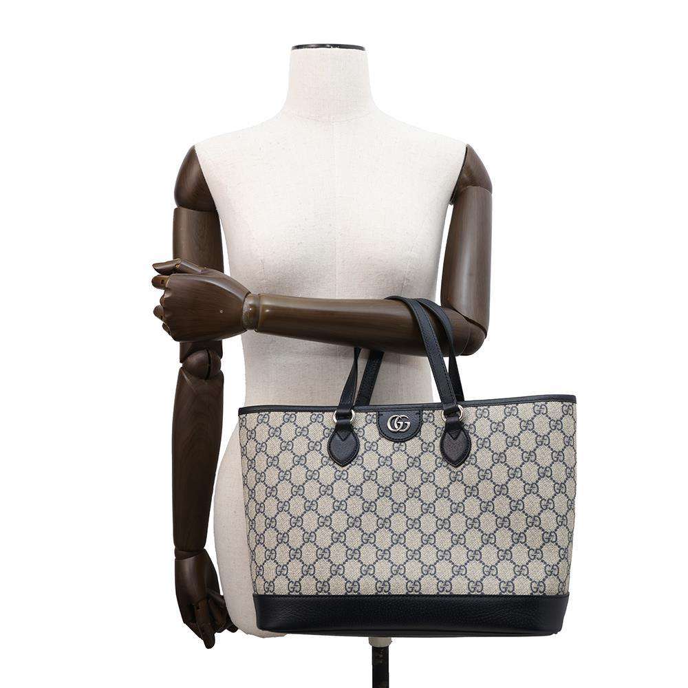 GUCCI Ophidia GG Supreme 2WAY Tote Bag Beige/Blue765043 PVC Leather Size Small