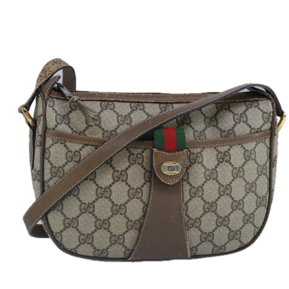 GUCCI GG Supreme Web Sherry Line Shoulder Bag PVC Beige Gold 100314