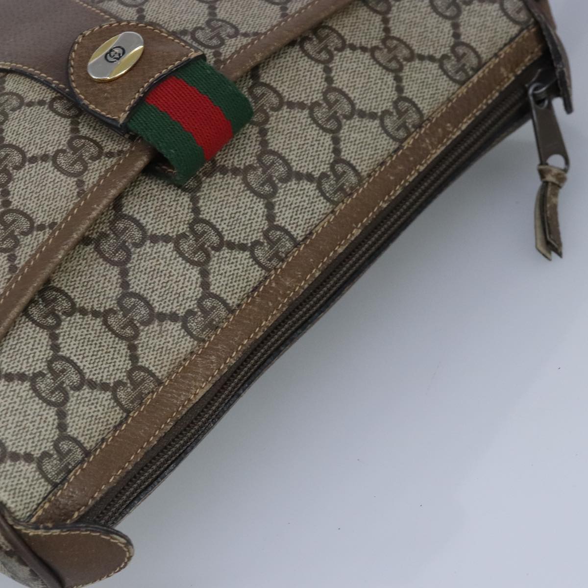 GUCCI GG Supreme Web Sherry Line Shoulder Bag PVC Beige Gold 100314