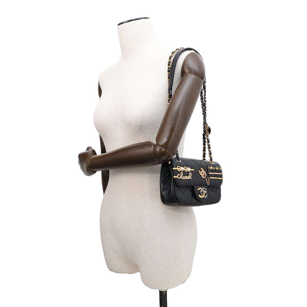 CHANEL Mini Matelasse Clip Coco GX ChainShoulder Bag BlackAS2978 Lambskin Size 18
