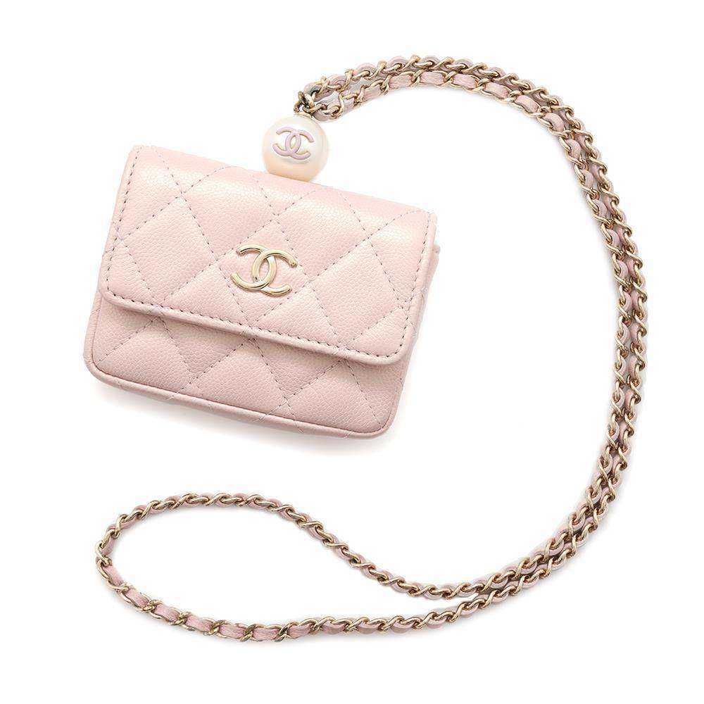 CHANEL Matelasse Chain Flap Coin Purse PinkAP2119 Caviar Leather
