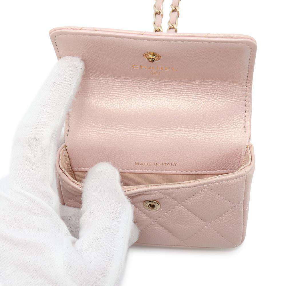 CHANEL Matelasse Chain Flap Coin Purse PinkAP2119 Caviar Leather