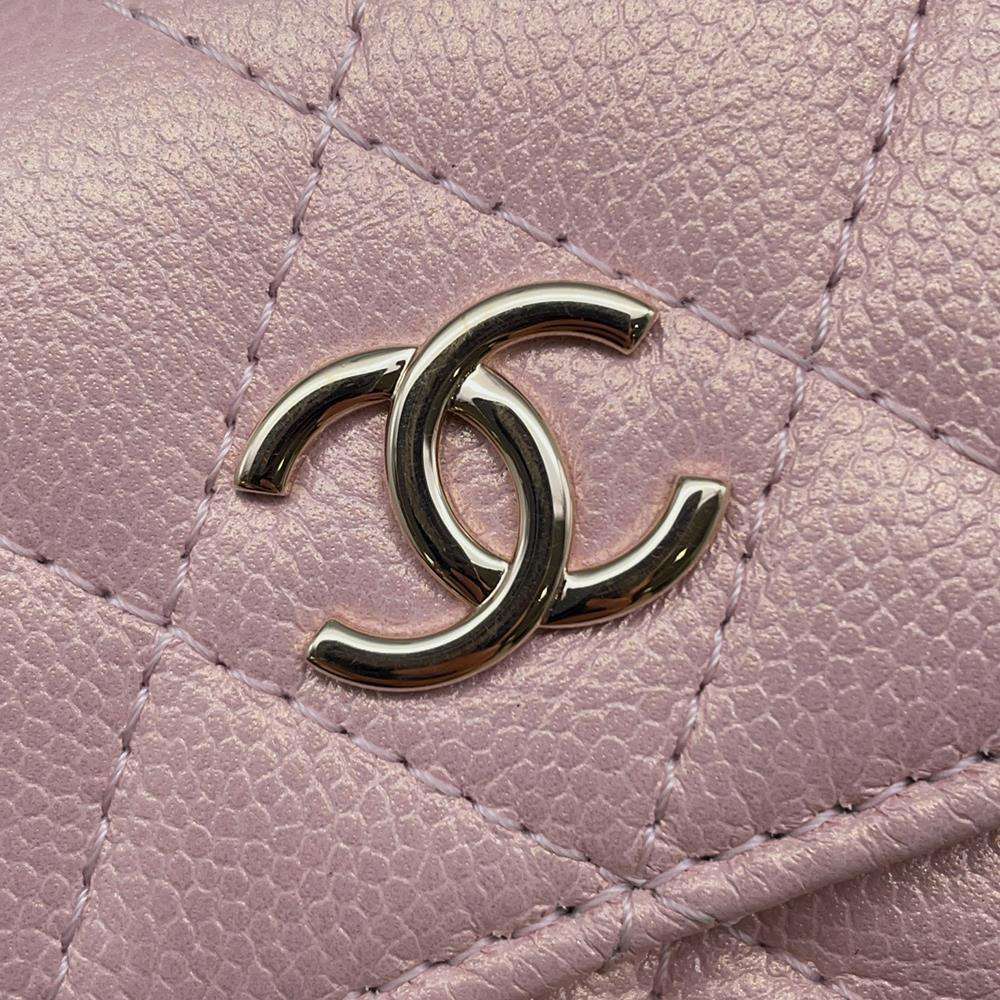 CHANEL Matelasse Chain Flap Coin Purse PinkAP2119 Caviar Leather