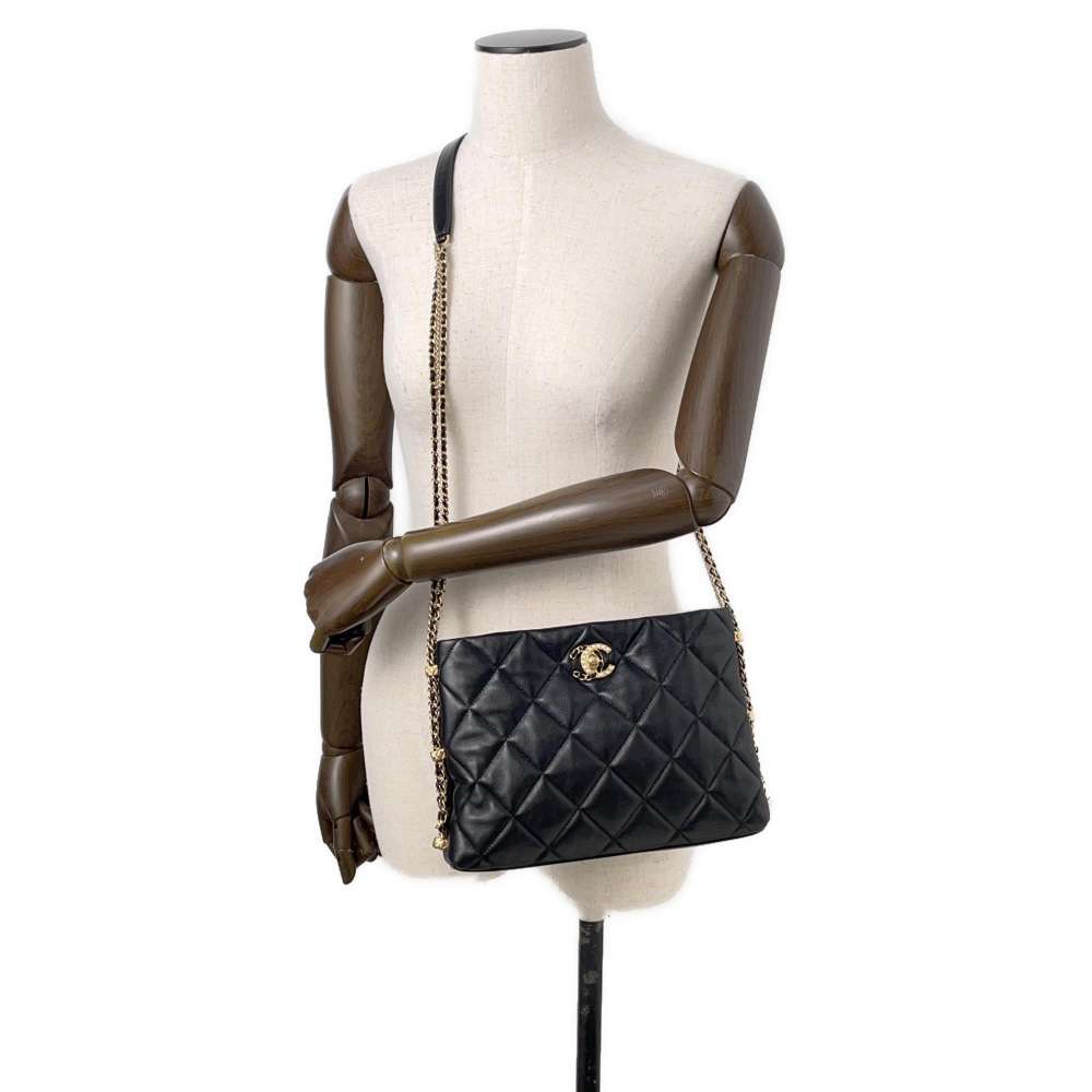 CHANEL Matelasse Side Chain Shoulder Bag BlackAS2666 Lambskin