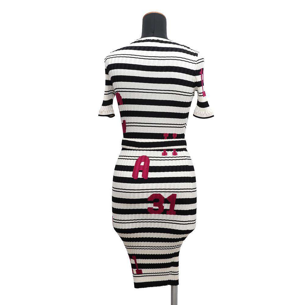 CHANEL Knit dress Size 36 White/BlackP60636 Silk84% Elastine16%