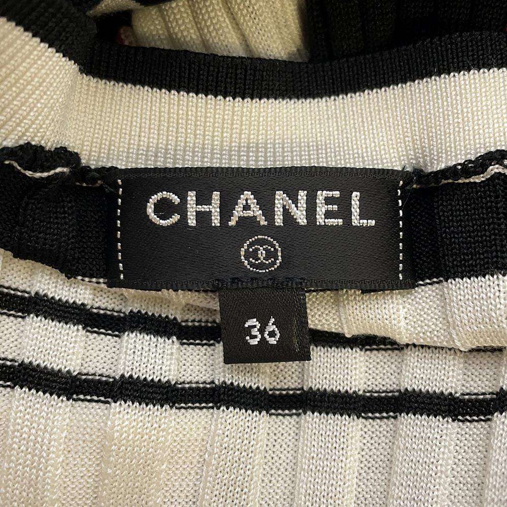 CHANEL Knit dress Size 36 White/BlackP60636 Silk84% Elastine16%