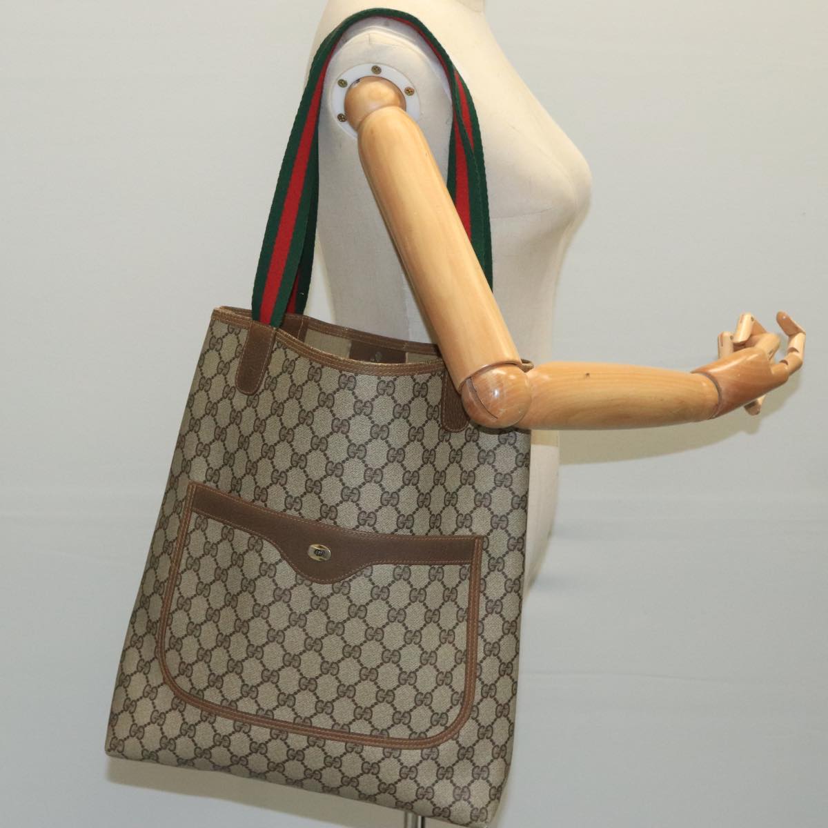 GUCCI GG Supreme Web Sherry Line Tote Bag PVC Beige Red 40 02 003 100347