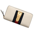 GUCCI Sylvie Zip Around Long Cloth White476083 Leather