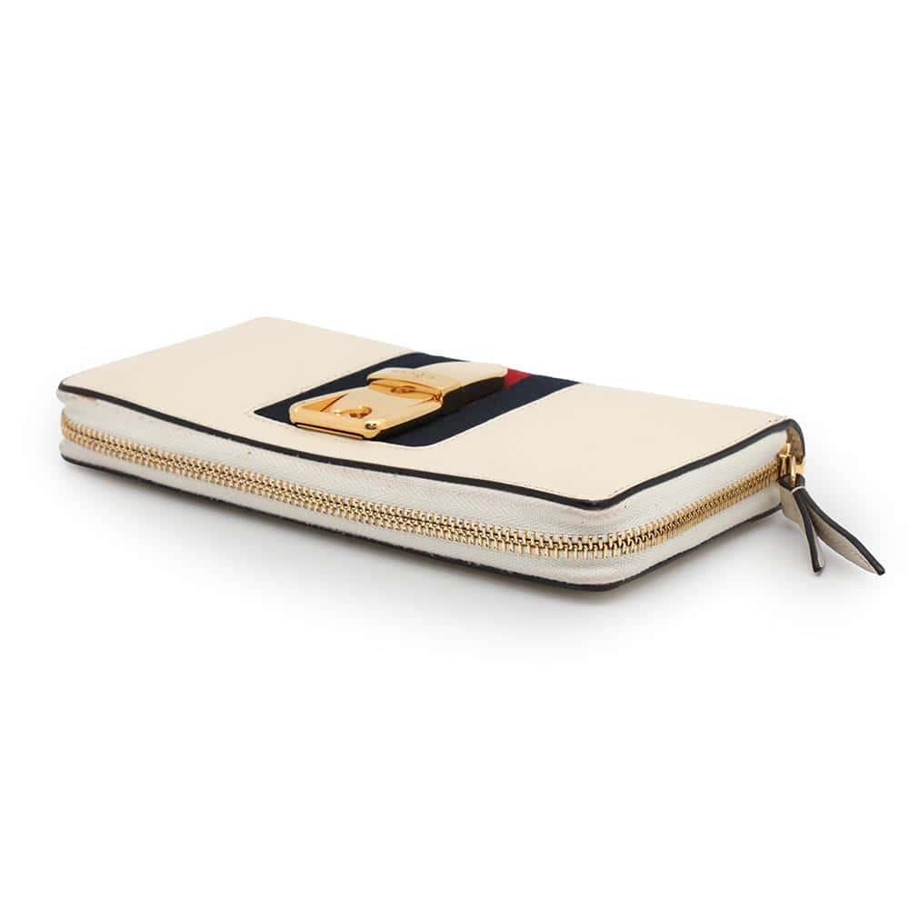 GUCCI Sylvie Zip Around Long Cloth White476083 Leather
