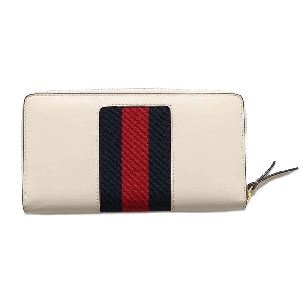 GUCCI Sylvie Zip Around Long Cloth White476083 Leather