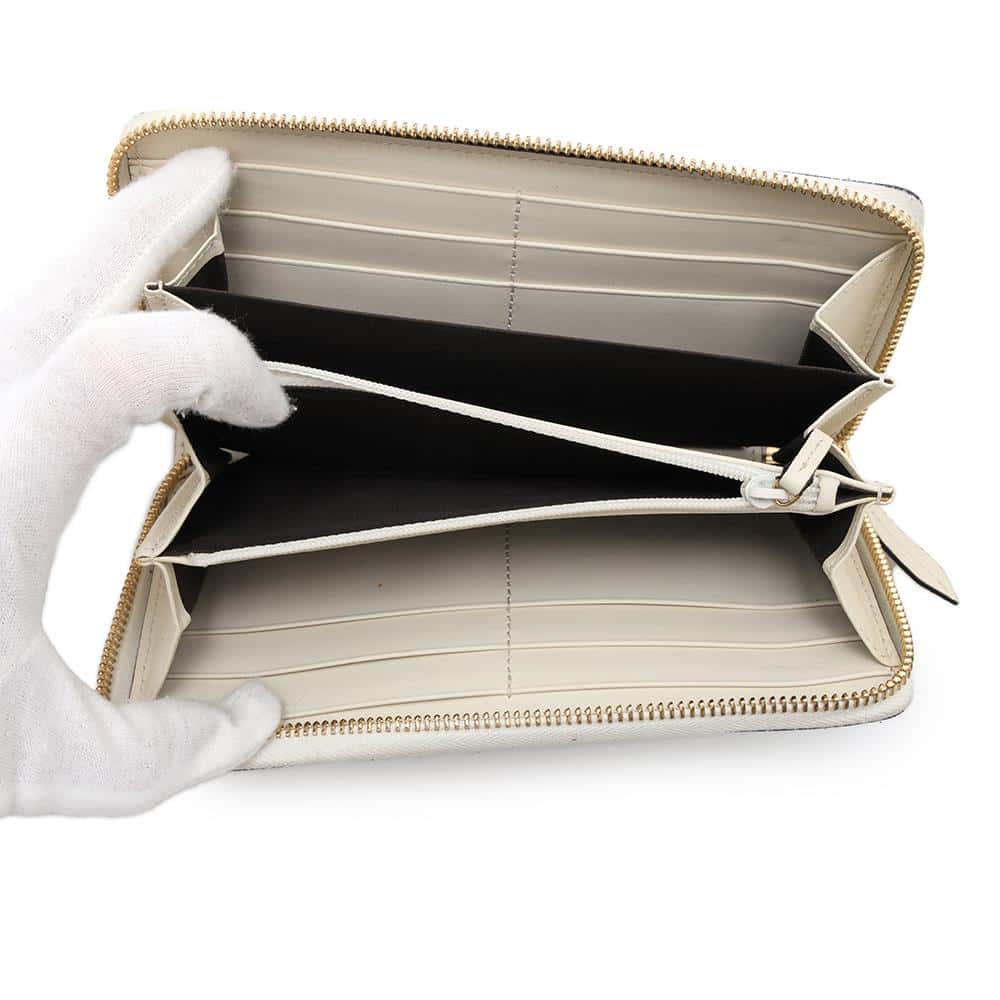 GUCCI Sylvie Zip Around Long Cloth White476083 Leather